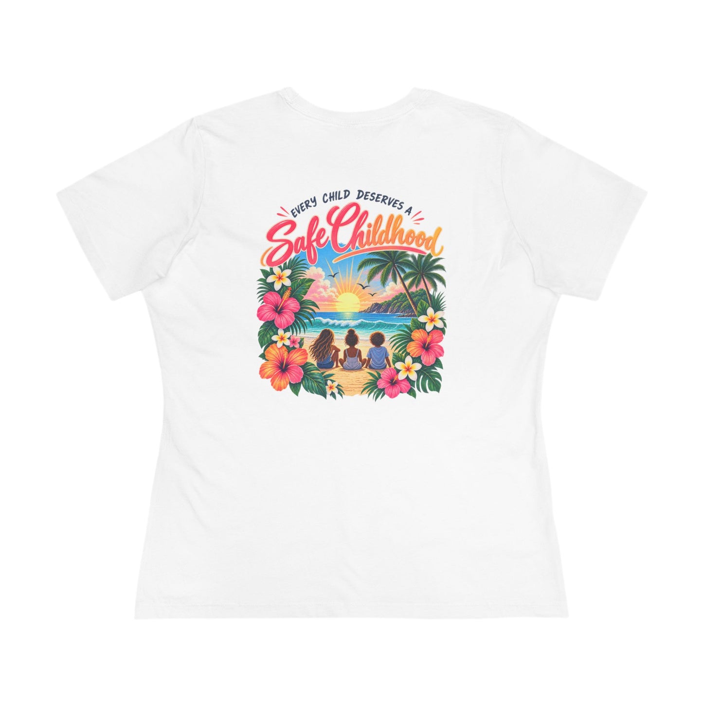 'Every Child Deserves a Safe Childhood' Tropical Sunset Women's Shirt