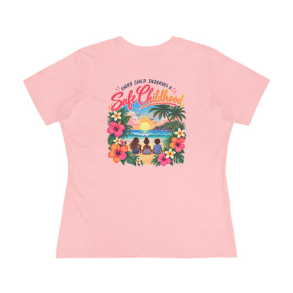 'Every Child Deserves a Safe Childhood' Tropical Sunset Women's Shirt
