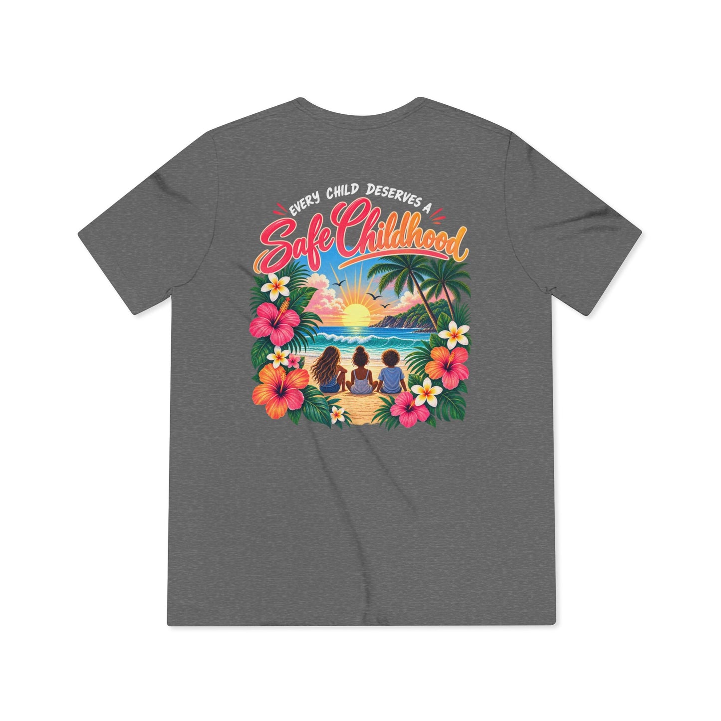 'Every Child Deserves a Safe Childhood' Tropical Sunset Unisex Shirt