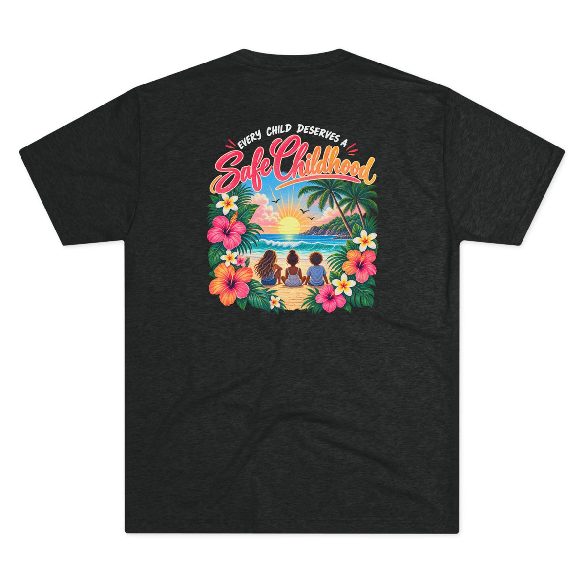 'Every Child Deserves a Safe Childhood' Tropical Sunset Unisex Shirt