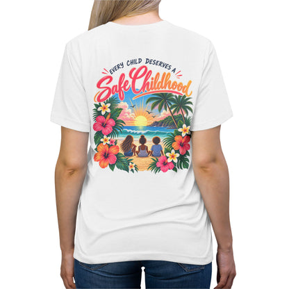 'Every Child Deserves a Safe Childhood' Tropical Sunset Unisex Shirt